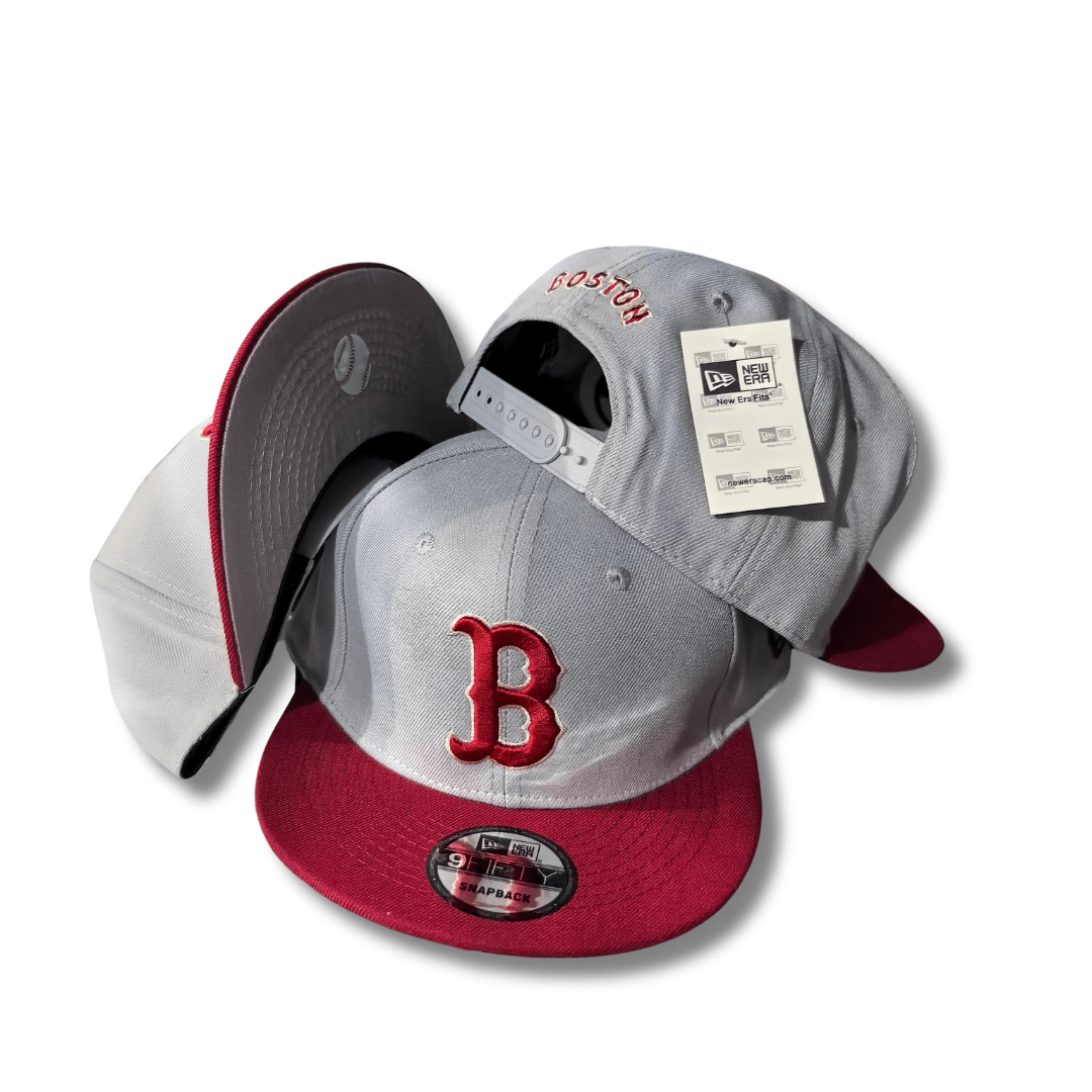 New Era Boston 9FIFTY Light Gray with Burgundy Brim and Logo - Snapback Cap