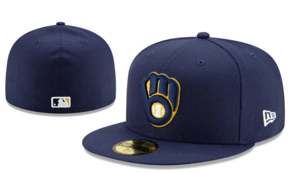 Milwaukee Brewers MLB Fitted Cap – Navy Blue with Gold Logo