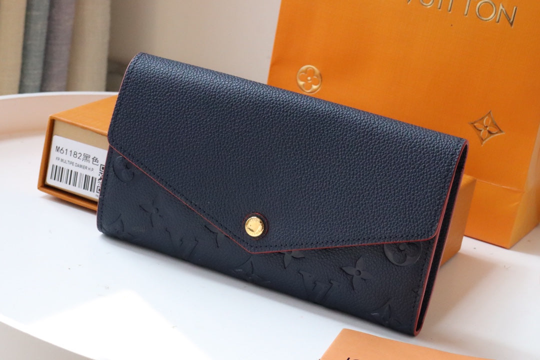 Louis Vuitton Sarah Wallet Monogram Empreinte Leather 19cm Black Red