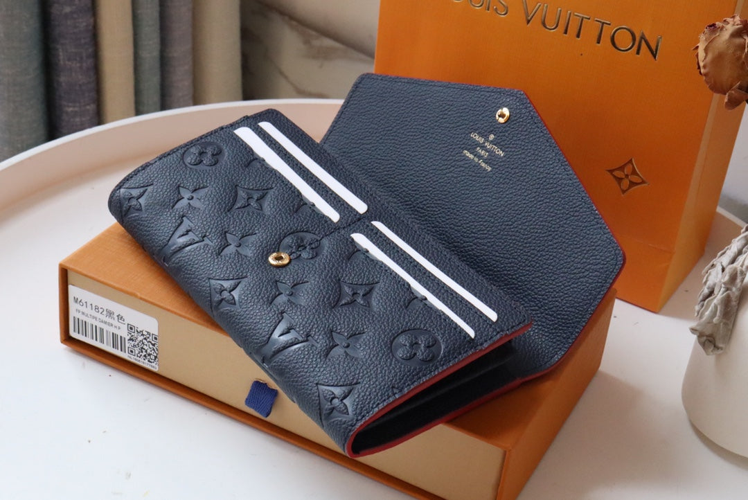 Louis Vuitton Sarah Wallet Monogram Empreinte Leather 19cm Black Red