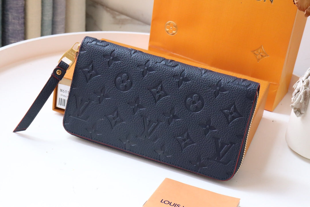 Louis Vuitton Zippy Wallet Long Purse Blue Red Empreinte Leather