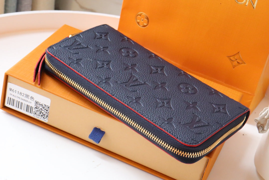 Louis Vuitton Zippy Wallet Long Purse Blue Red Empreinte Leather