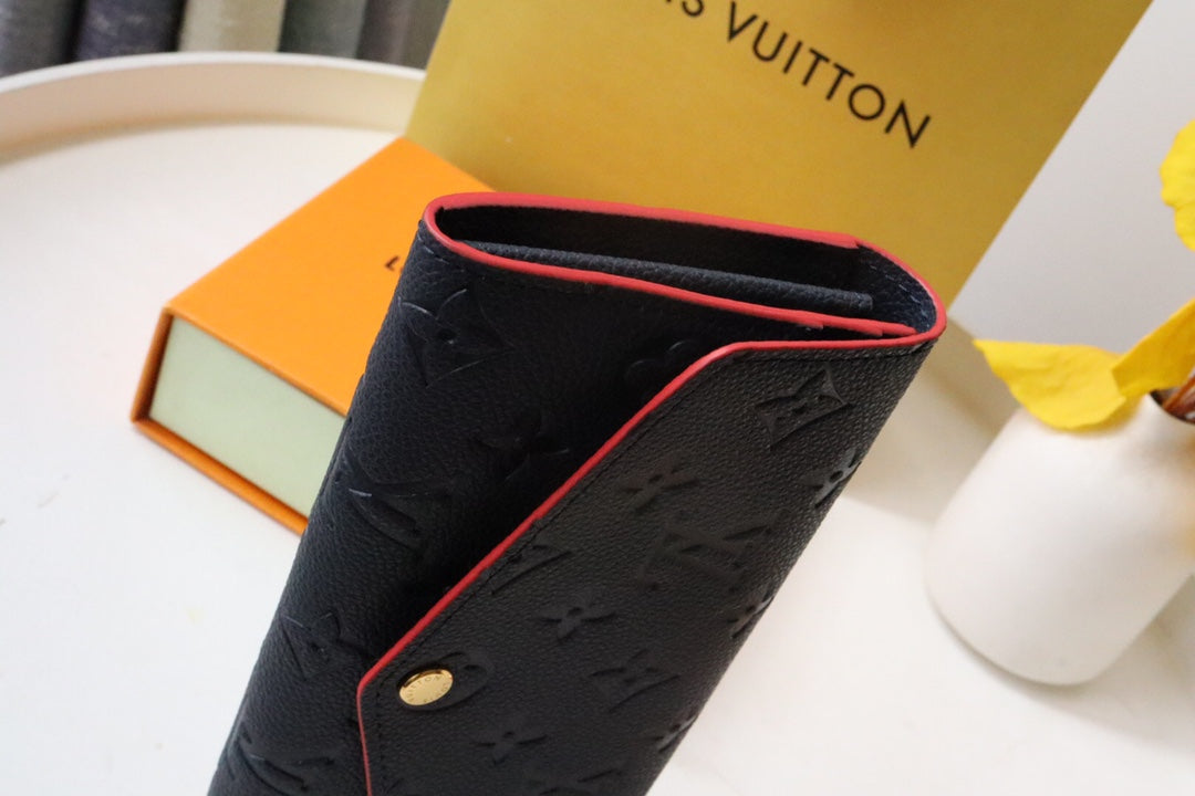 Louis Vuitton Sarah Wallet Black Red Monogram Empreinte 19cm