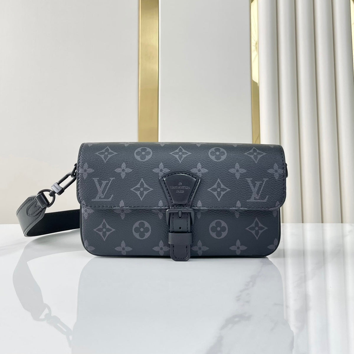 Louis Vuitton Montsouris Wearable Wallet 22 in Gun Metal Monogram Eclipse Canvas