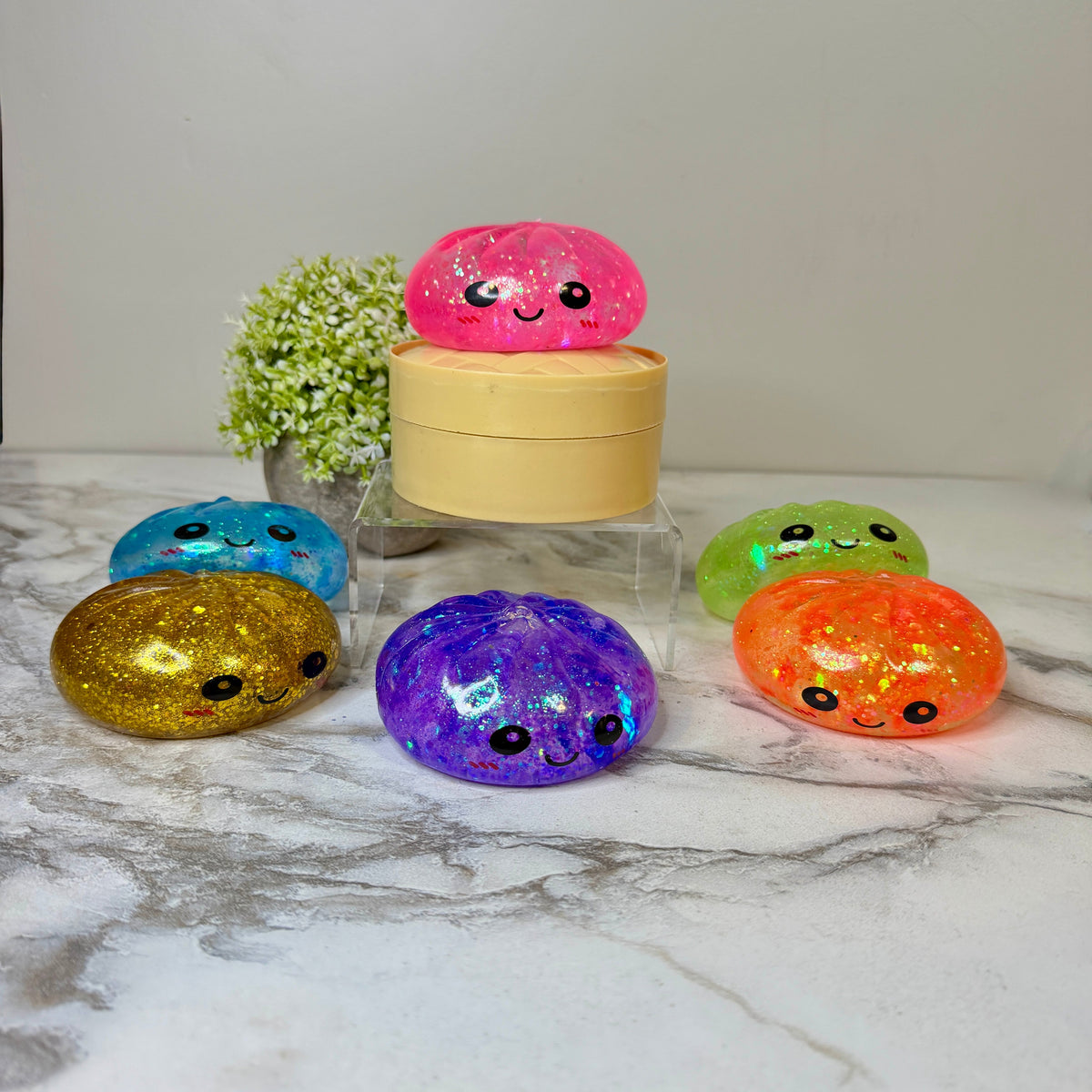 Squishy Toy - Viral Dumpling, Slow Rise Glitter - Orange