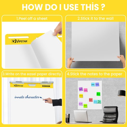 (6 Pads) Sticky Easel Pad 25 in x 30 in Post, Large Self Stick Flip Chart Premium Paper for Teachers, Mount to Most Surfaces and Bleedproof, Super Sticking Power