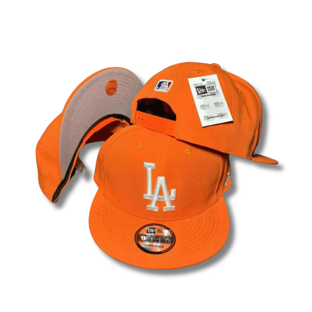 LA Dodgers with White Embroidered Logo Vibrant Orange – Snapback Cap