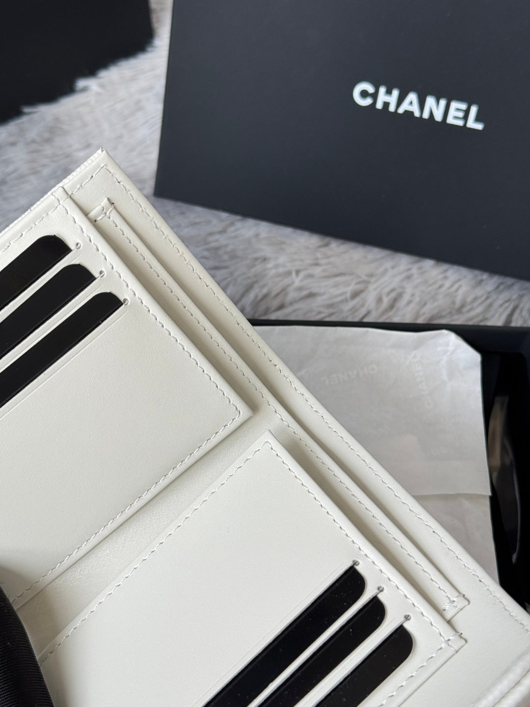 Chanel 25S Cf Small Tri Fold Wallet 11 in Ivory Caviar Gold Hardware