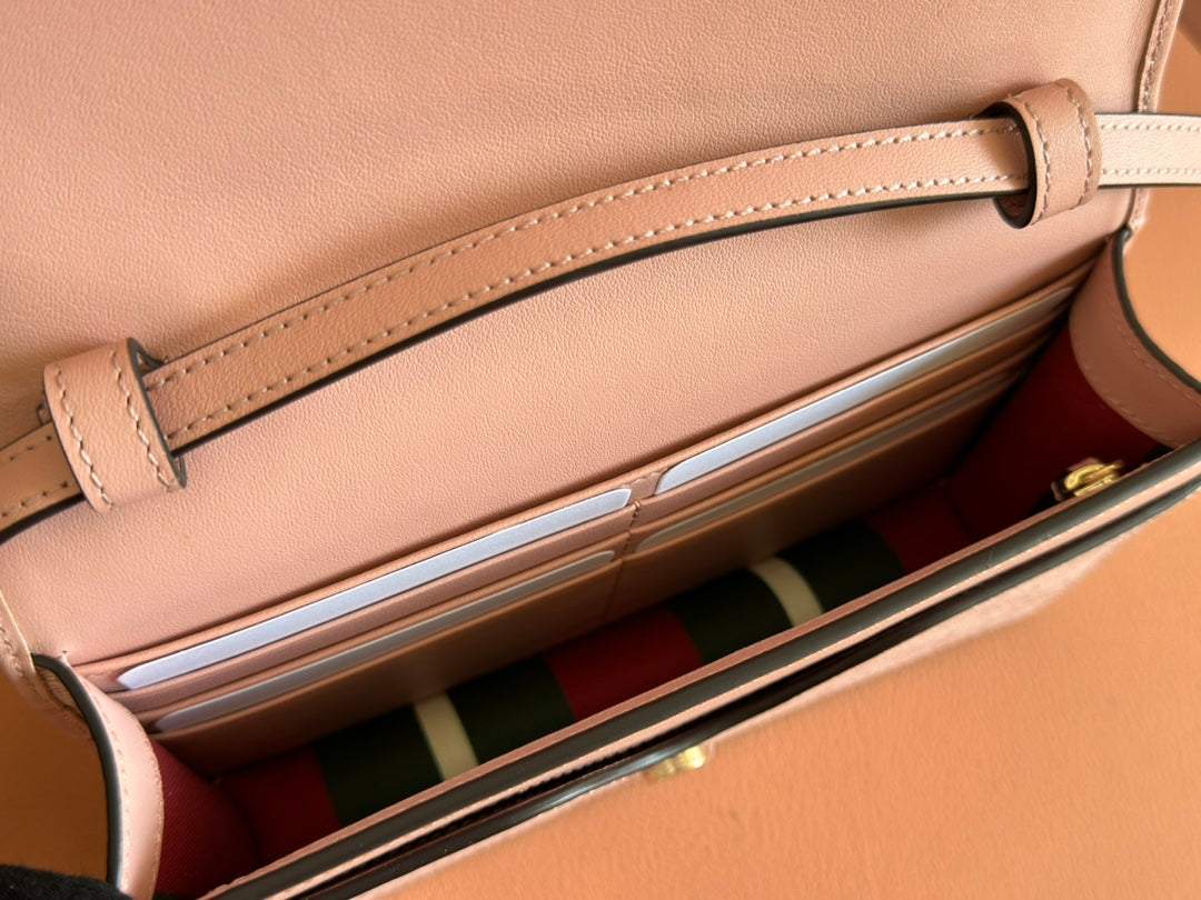 Gucci Emblem Wallet Monogram 20 in Light Pink Smooth Calfskin