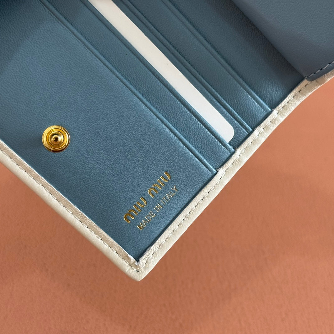 Small Matelassé Nappa Leather Wallet Blue
