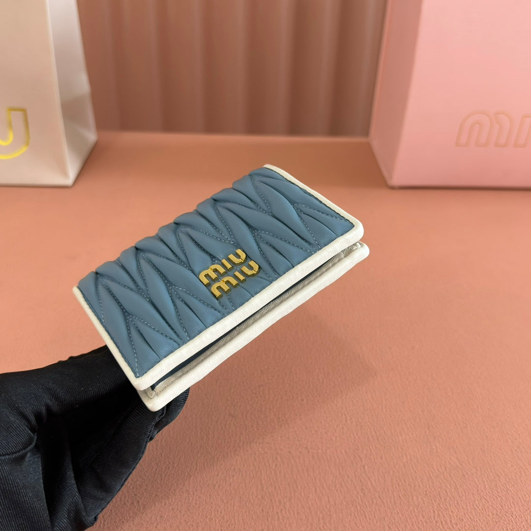 Small Matelassé Nappa Leather Wallet Blue