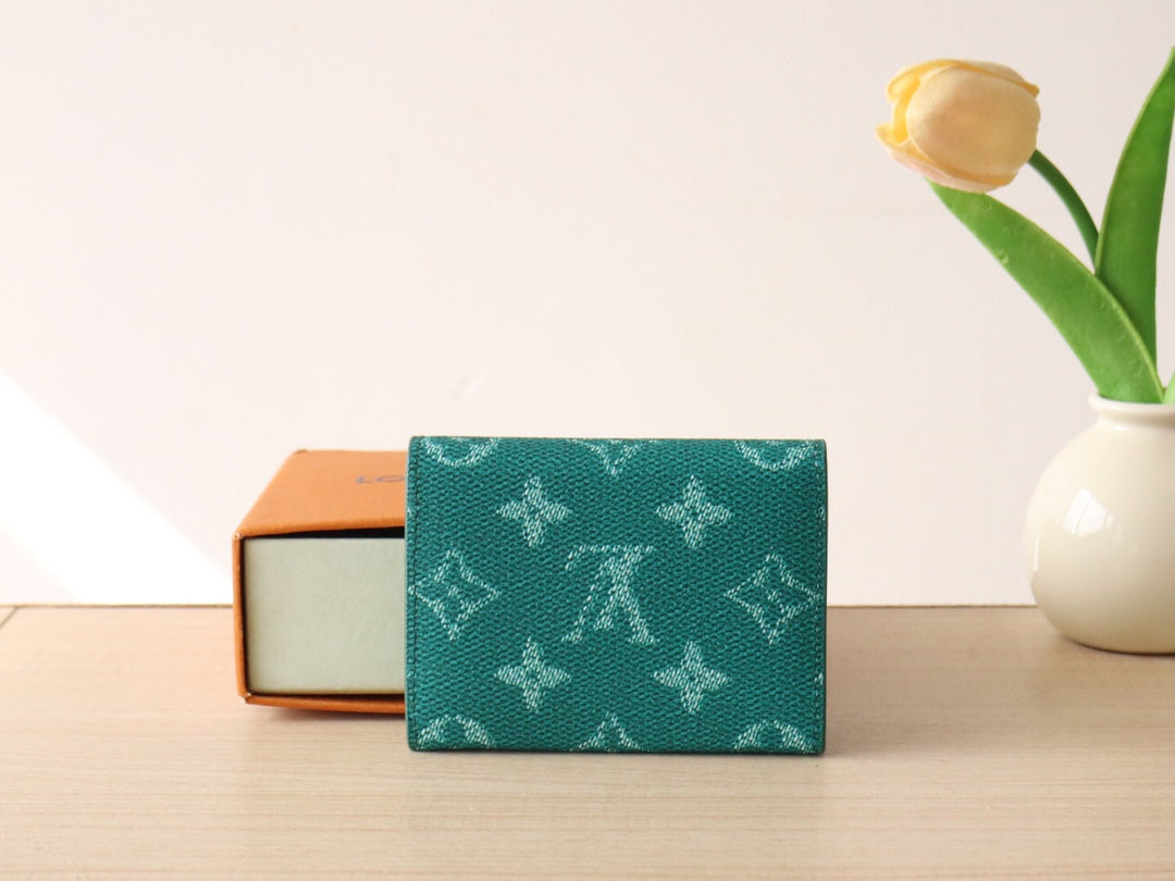 Louis Vuitton 25S Envelope Business Card Holder 10 in Deep Teal Monogram Heritage Coated Calfskin