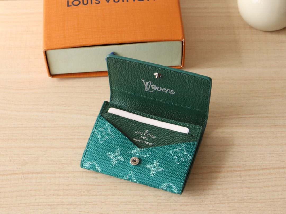 Louis Vuitton 25S Envelope Business Card Holder 10 in Deep Teal Monogram Heritage Coated Calfskin