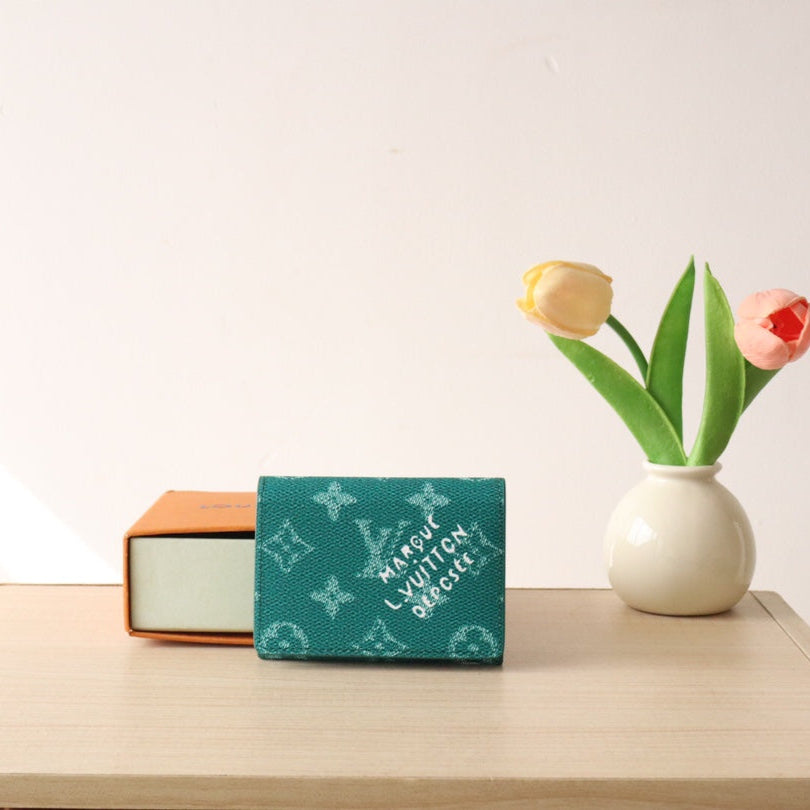 Louis Vuitton 25S Envelope Business Card Holder 10 in Deep Teal Monogram Heritage Coated Calfskin