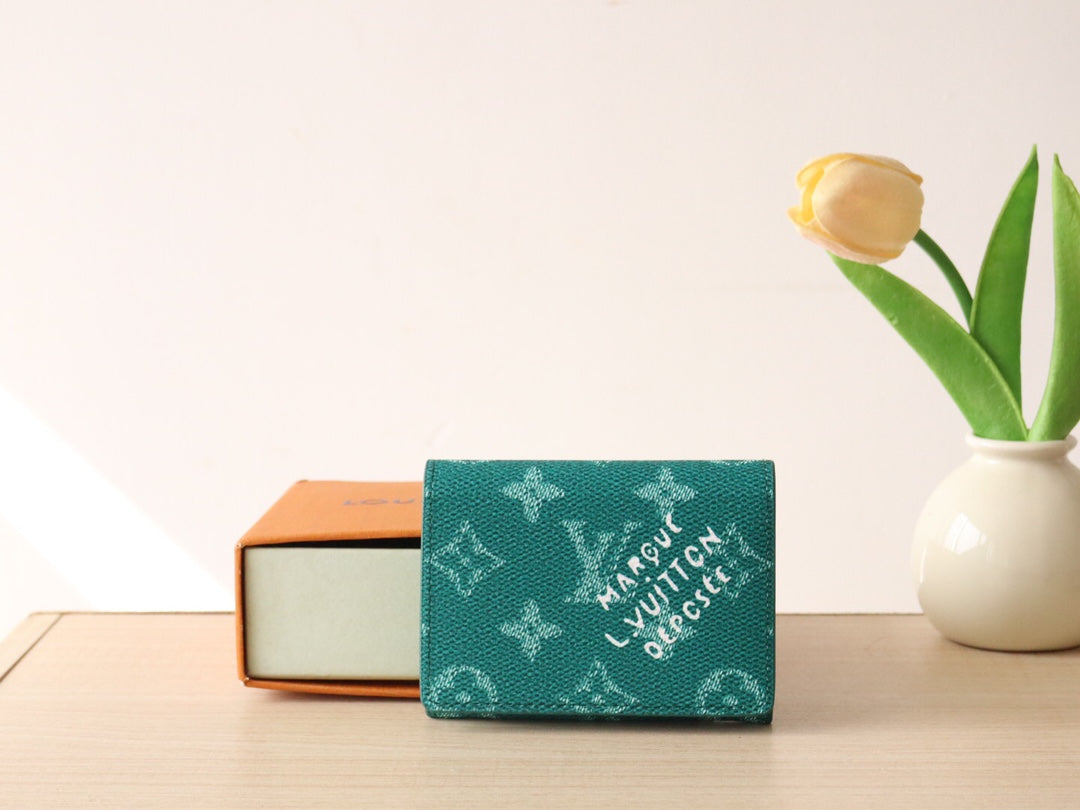 Louis Vuitton 25S Envelope Business Card Holder 10 in Deep Teal Monogram Heritage Coated Calfskin