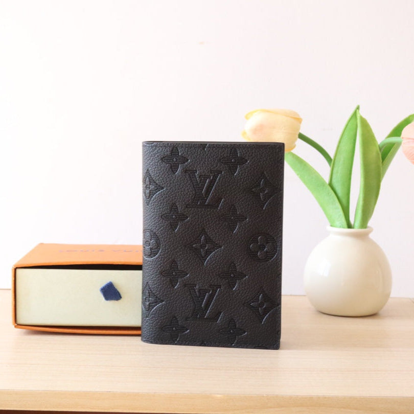 Louis Vuitton 25S Passport Holder 14 in Black Embossed Monogram Shadow Calfskin