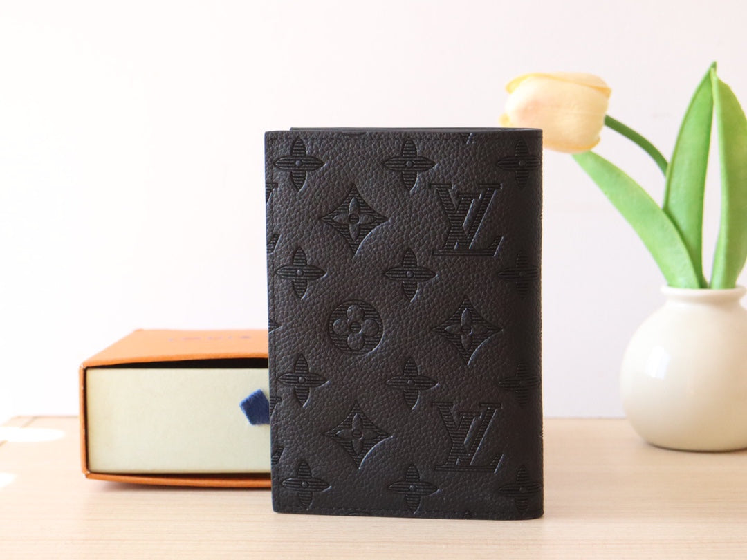 Louis Vuitton 25S Passport Holder 14 in Black Embossed Monogram Shadow Calfskin