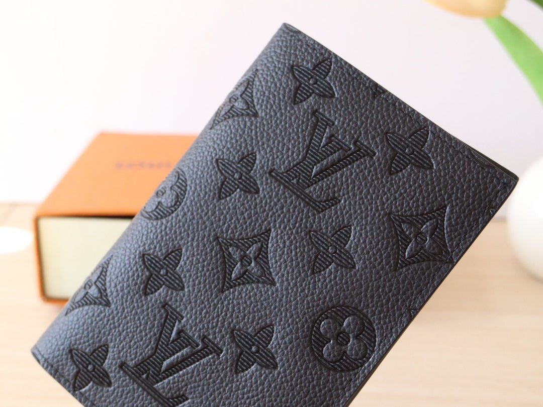 Louis Vuitton 25S Passport Holder 14 in Black Embossed Monogram Shadow Calfskin