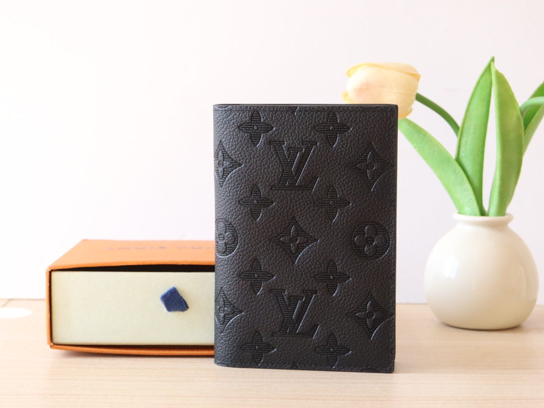 Louis Vuitton 25S Passport Holder 14 in Black Embossed Monogram Shadow Calfskin